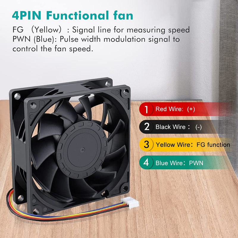  [AUSTRALIA] - Wathai 80mm x 25mm PWN Fan, High Speed 5000RPM 12V 4Pin Fan, DC Brushless Cooling Fan, Big Airflow Fan 80x80x25mm