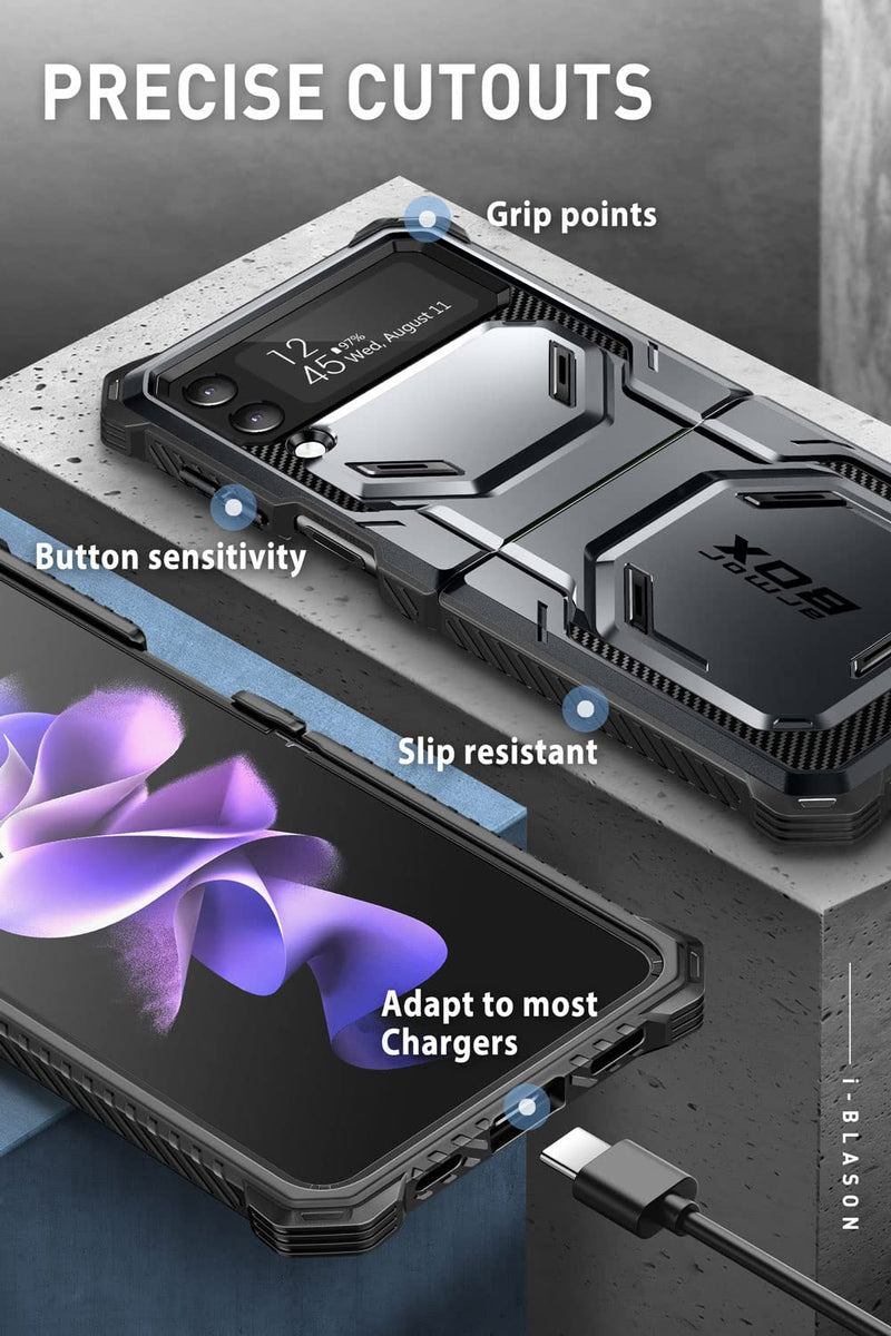  [AUSTRALIA] - i-Blason Armorbox Series Case for Samsung Galaxy Z Flip 4 5G (2022), Full-Body Rugged Holster Case with Shock Reduction/Bumper (Black) Black