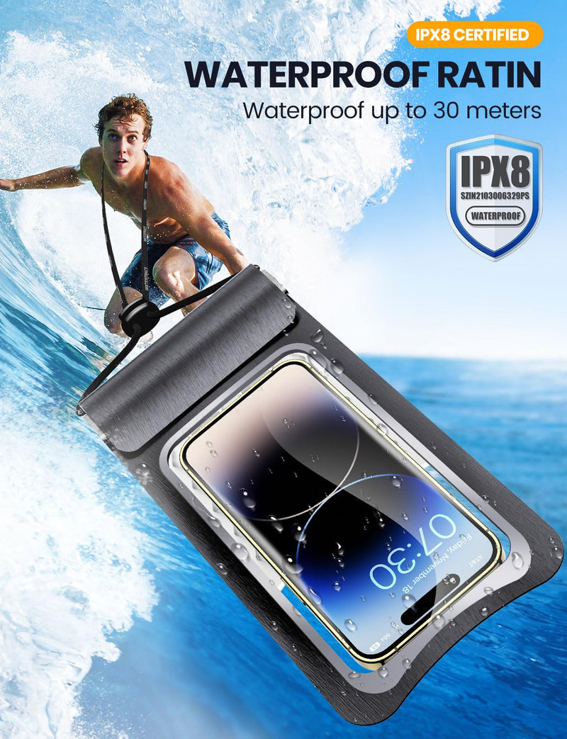  [AUSTRALIA] - eSamcore Waterproof Phone Pouch Floating, [2-Pcs] Waterproof Phone Case Bag Cruise Essentials IPX8 Water Proof Phone Pouch iPhone 14/13/ 12 Pro Max Samsung Galaxy S22 S23 Travel Essentials Clear