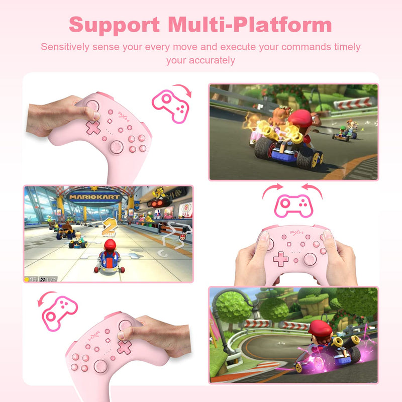  [AUSTRALIA] - PXN 9607X Wireless Switch Pro Controller, Dual Shock Gamepad Joystick Support NFC, Turbo, Wake-up, Gyro Axis, Vibration for Switch/Lite/OLED & PC & IOS (Pink) Pink