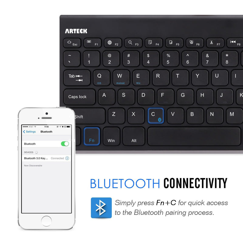  [AUSTRALIA] - Bluetooth Keyboard, Arteck Stainless Steel Universal Portable Wireless Bluetooth Keyboard for iOS iPad Air, Pro, iPad Mini, Android, MacOS, Windows Tablets PC Smartphone Built in Rechargeable Battery