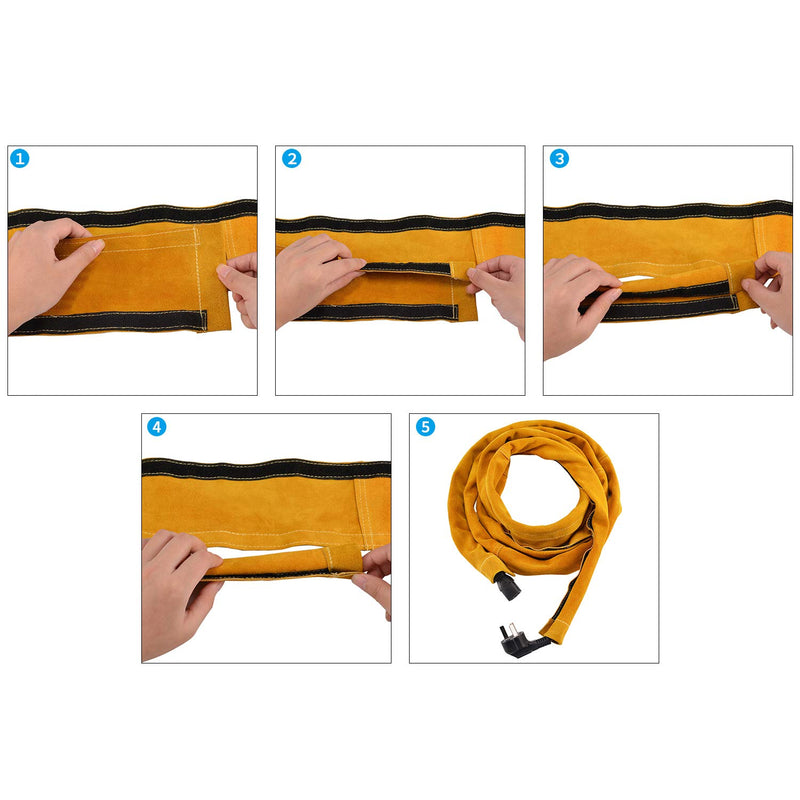  [AUSTRALIA] - Holulo TIG Welding Torch Cable Cover Flame-Resistant Leather Kevlar Stitched,Yellow MIG/Plasma Cable Sleeves Tig Cover,137''