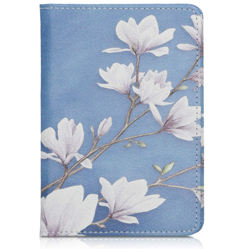  [AUSTRALIA] - kwmobile Registration and Insurance Holder - Car Document Holder for Vehicle Documents and Cards - PU Leather with Design - Magnolias Taupe/White/Blue Grey