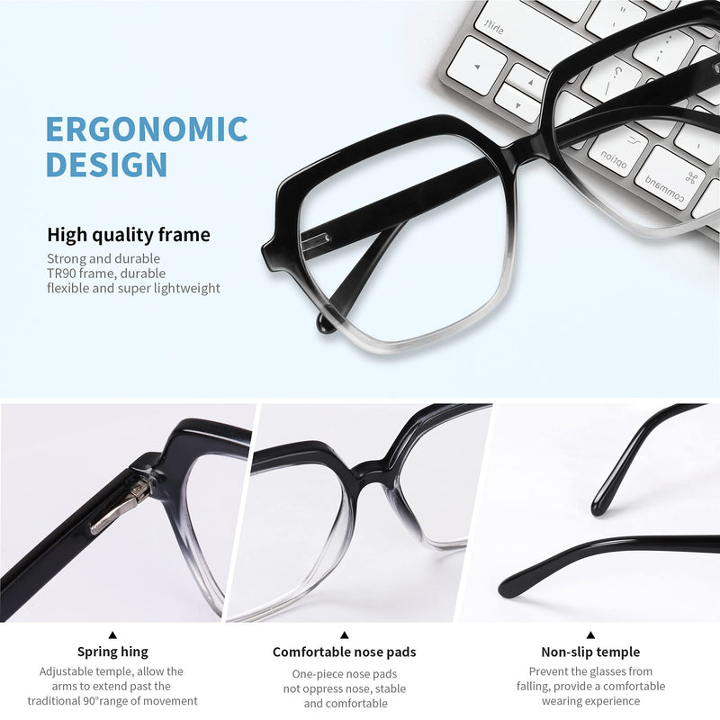  [AUSTRALIA] - REECKEY Blue Light Glasses for Women, Computer Glasses Women Blue Light Blocking, Oversized Blue Light Filter Glasses, Gaming Glasses, Anti Blue Light Glasses, Square Eye Glasses (Black GR) Balck Gr