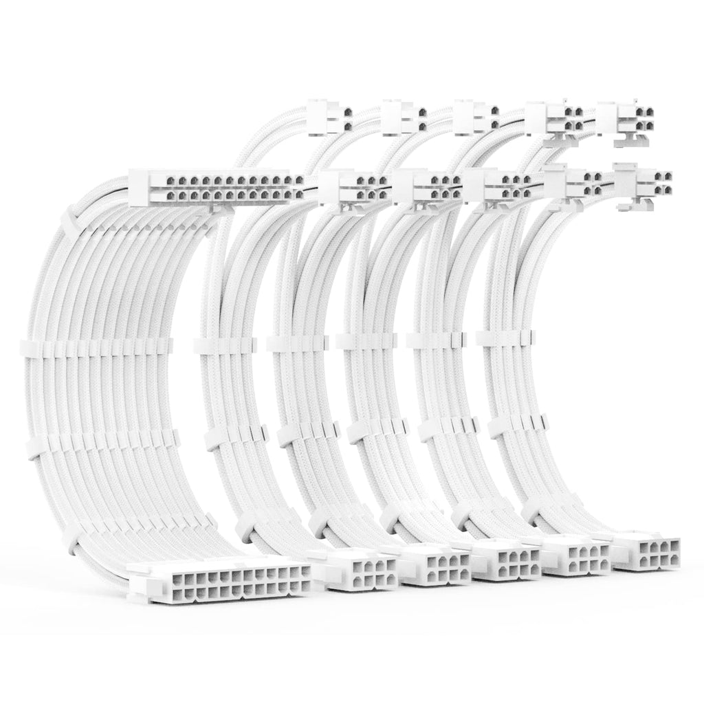  [AUSTRALIA] - ABNO1 PSU Cable Extension Kit 30CM Length with Cable Combs,1x24Pin/2x8Pin(4+4) EPS/3x8Pin(6P+2P) PCI-E/PC Sleeved Cable for ATX Power Supply,White All-White
