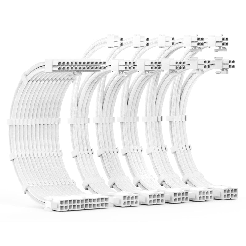 [AUSTRALIA] - ABNO1 PSU Cable Extension Kit 30CM Length with Cable Combs,1x24Pin/2x8Pin(4+4) EPS/3x8Pin(6P+2P) PCI-E/PC Sleeved Cable for ATX Power Supply,White All-White