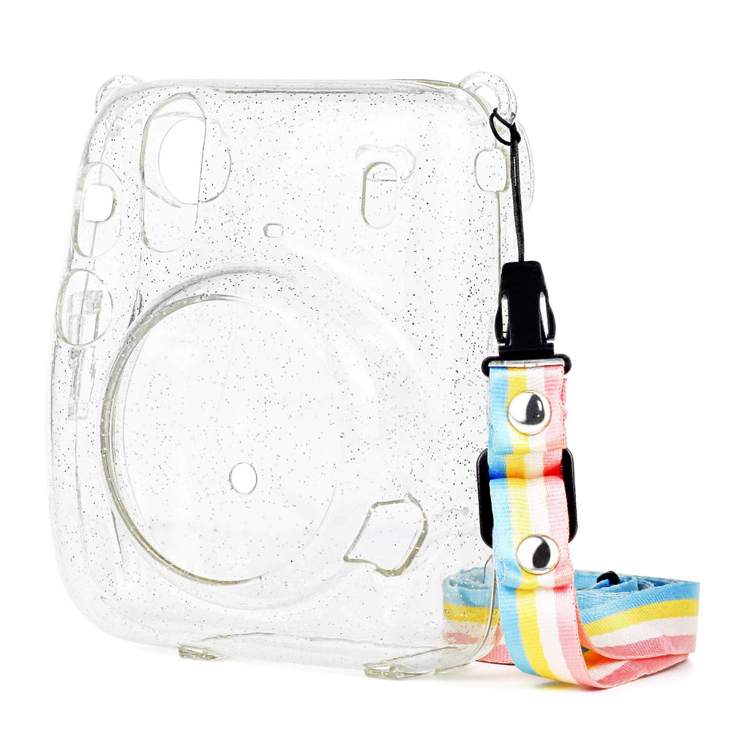  [AUSTRALIA] - QUEEN3C Instant Mini 11 Protective Case, Designed for Mini 11 Instant Camera, with Adjustable Rainbow Shoulder Strap. (Clear Case, Glitter Transparent) Clear Case