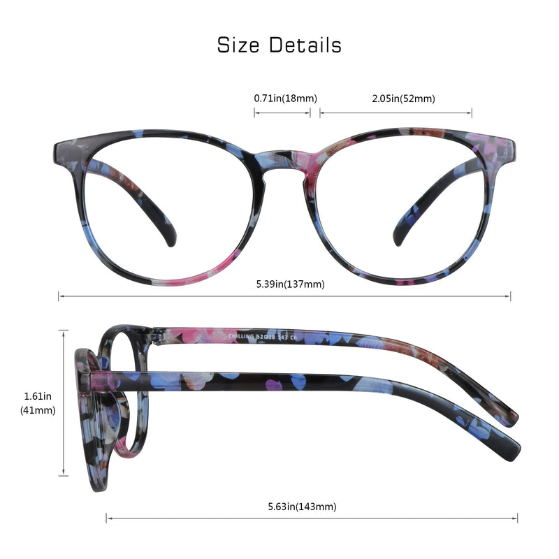  [AUSTRALIA] - Blue Light Blocking Glasses for Women/Men, Anti Eyestrain, Computer Reading, TV Glasses, Stylish Oval Frame, Anti Glare(Pink Floral, No Magnification) 0.00 (No Magnification) 01_chilling_pink Floral