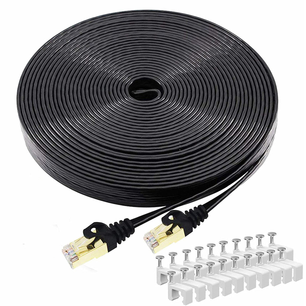  [AUSTRALIA] - Cat 8 Ethernet Cable 50 FT, BUSOHE High Speed Flat Internet Network Patch Cord, 40Gbps 2000MHz Faster Than Cat7/Cat6, Shielded LAN Wire with Gold Plated RJ45 Connector for Router,Modem,Xbox,PS4-Black 50FT