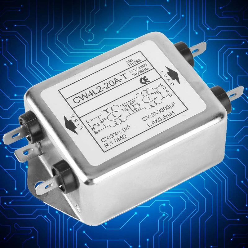  [AUSTRALIA] - Line Filter 230V, Power Emi Filter 20A, CW4L2-20A-T, Line Filter Single Phase Filter, EMI Power Filter, 115V/250V 20A 50/60Hz, Electromagnetic Interference Filter