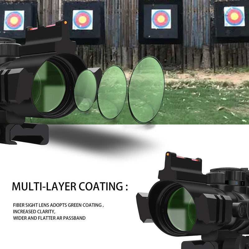  [AUSTRALIA] - BESTSIGHT Tactical Rifle Scope 4X32 Scope Optic Sight Red&Green &Blue Illuminated Rapid Range ReticleTop Fiber Optics and with Side Rail