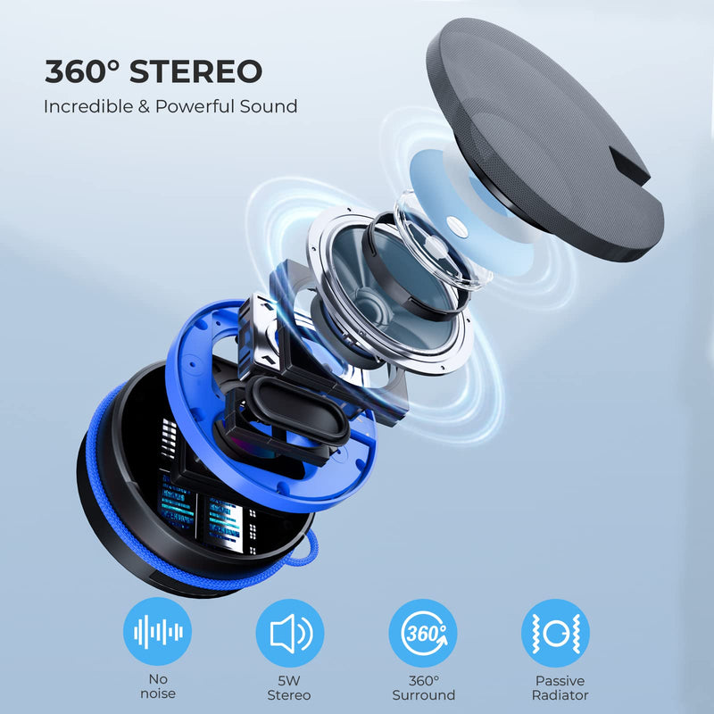  [AUSTRALIA] - comiso IPX7 Waterproof Bluetooth Speaker, Wireless Shower Speakers with HD Sound, Small Outdoor Portable Speaker Support TF Card for Boating, Pool, Hiking, Camping, Gifts for Men & Women - Black/Blue