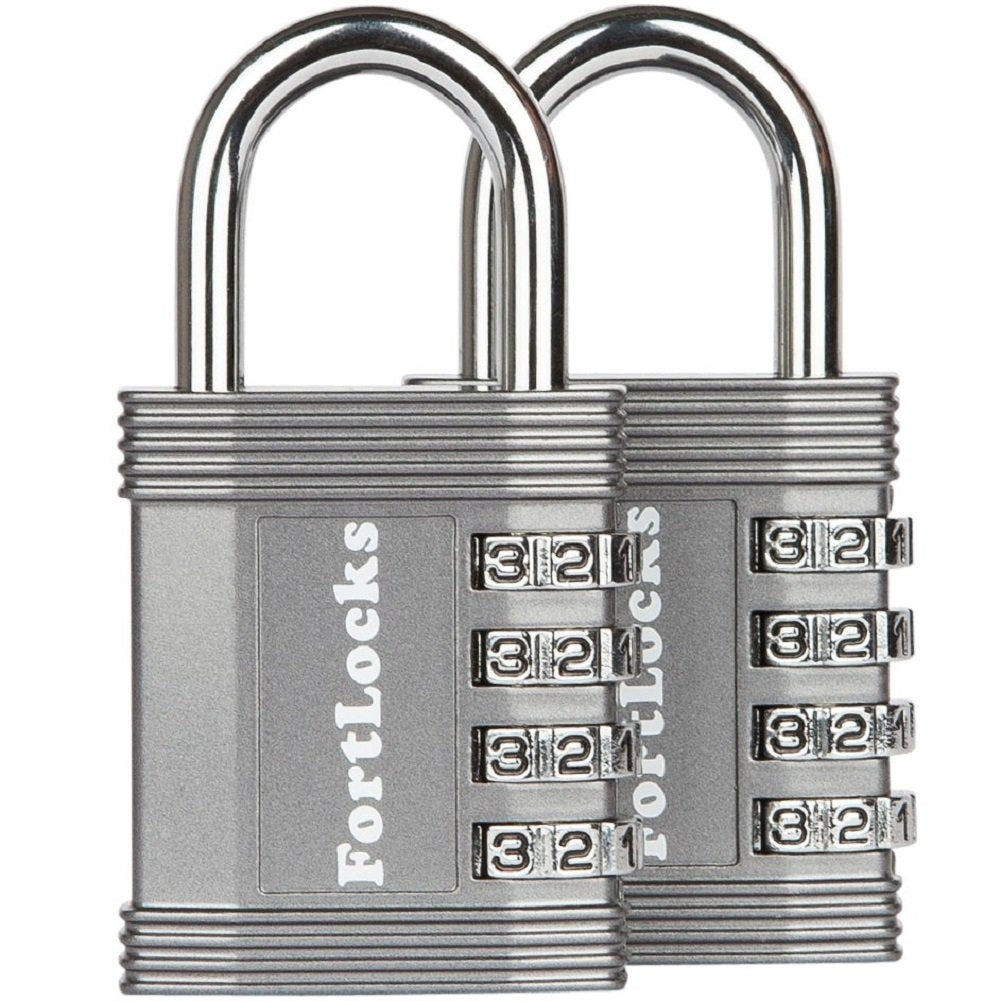  [AUSTRALIA] - FortLocks Padlock - 4 Digit Combination Lock for Gym Outdoor & School Locker, Fence, Case & Shed – Heavy Duty Resettable Set Your Own Combo – Waterproof & Weatherproof (2 Pack - Silver) 2 Pack - Silver