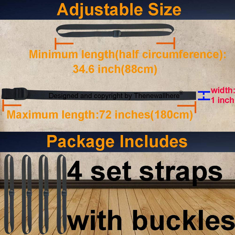  [AUSTRALIA] - Thenewallhere Quick Release Buckles Utility Straps,Adjustable Nylon Straps with Clips for Sleeping Bag,Trail/Game Camera,Backpacking.4 Pcs 72" Compression Securing Straps Extender with Buckles