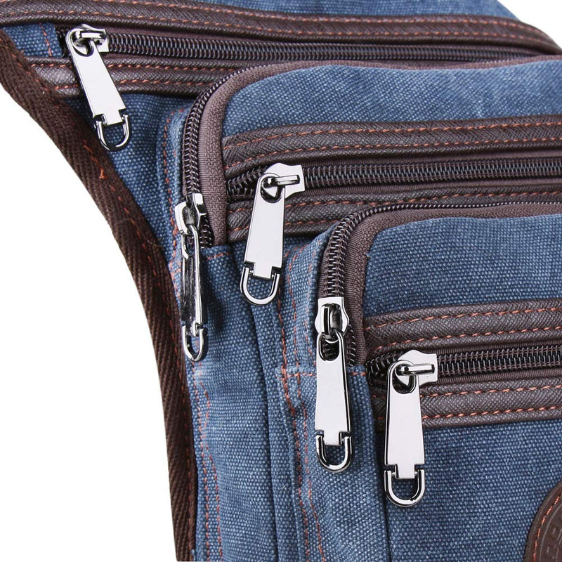 Genda 2Archer Canvas Multi-pocket Waist Bag Light Hiking Leg Bag (Dark Blue) Dark Blue - LeoForward Australia