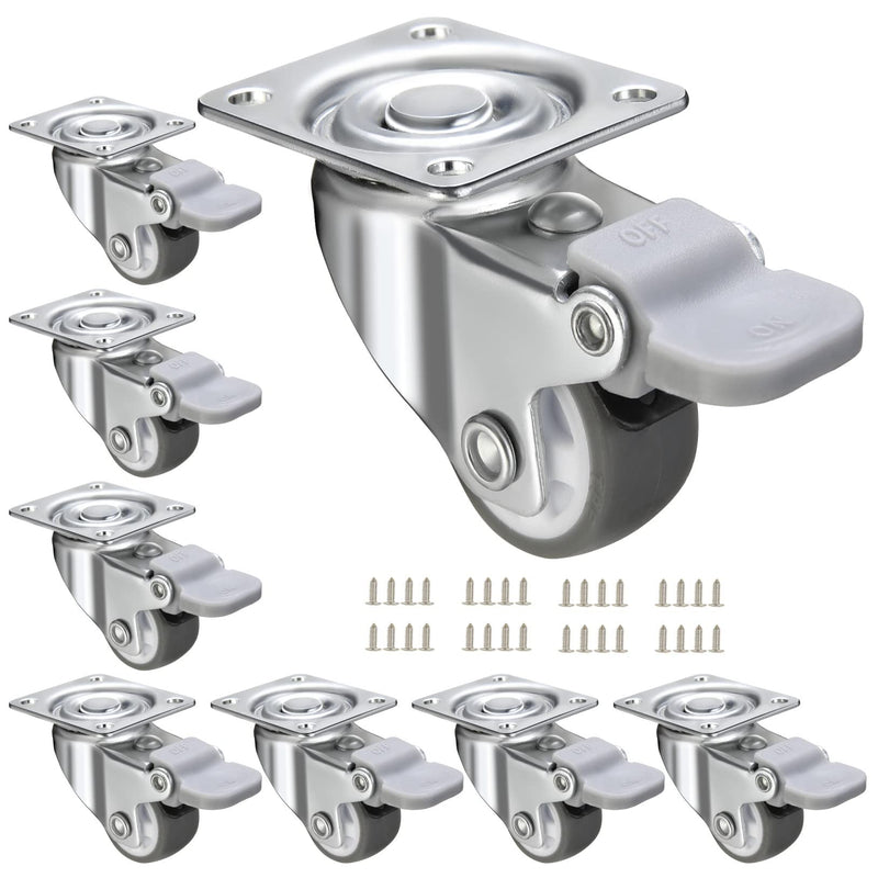  [AUSTRALIA] - 8 Pack 1" Caster Wheels,Low Profile Casters for Furniture,Soft Rubber Plate Casters with Brake,Swivel Locking Caster Wheels Protect Wood Floors (100 lbs for Set of 4) 1 inch ( 8-Pack)