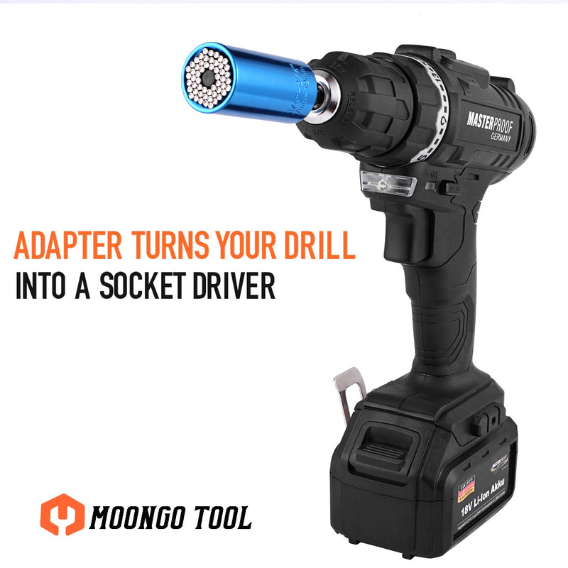  [AUSTRALIA] - Moongo Tool Universal Socket, Gifts for Dad from Daughter Son - Christmas Gifts for Men, Father/Dad, DIY Handyman, Husband, Guys, Boyfriend, Him, Unique Tools for Men (7-19mm) Power Drill Adapter Grip-blue