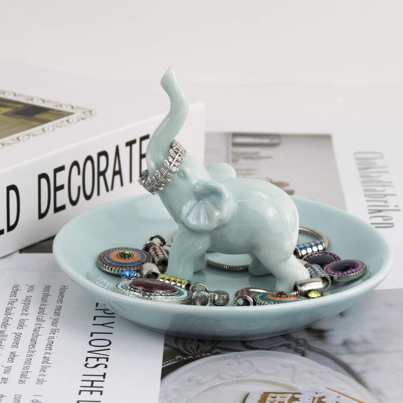  [AUSTRALIA] - PUDDING CABIN Blue Elephant Ring Holder Trinket Dish，Gift Ideas for Wedding, Christmas, Birthday, Engagement Party, Elephant Gift for Women