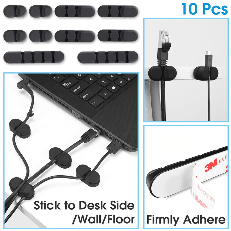  [AUSTRALIA] - 226pcs Cord Management Organizer Kit 4 Cable Sleeve with Zipper, 10 Self Adhesive Cable Clip Holder,10pcs and 2 Roll Self Adhesive tie and 200 Fastening Cable Ties for TV Office Home etc (Black)