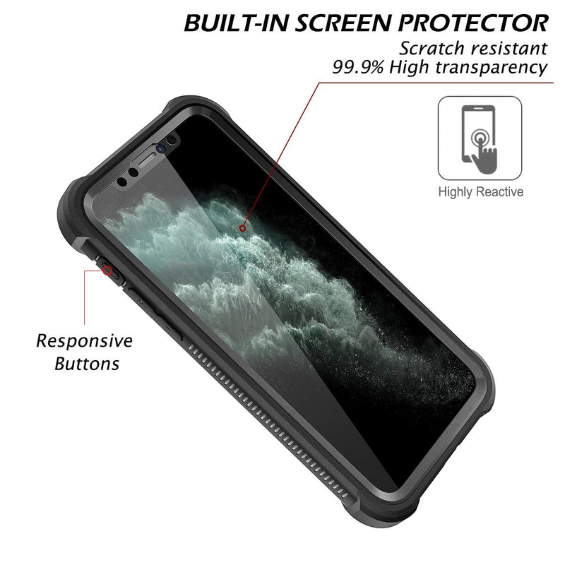 Dexnor iPhone 11 Pro Max Case with Screen Protector Clear Rugged Full Body Protective Shockproof Hard Back Defender Dual Layer Heavy Duty Bumper Cover Case for iPhone 11 Pro Max 6.5" - Black - LeoForward Australia