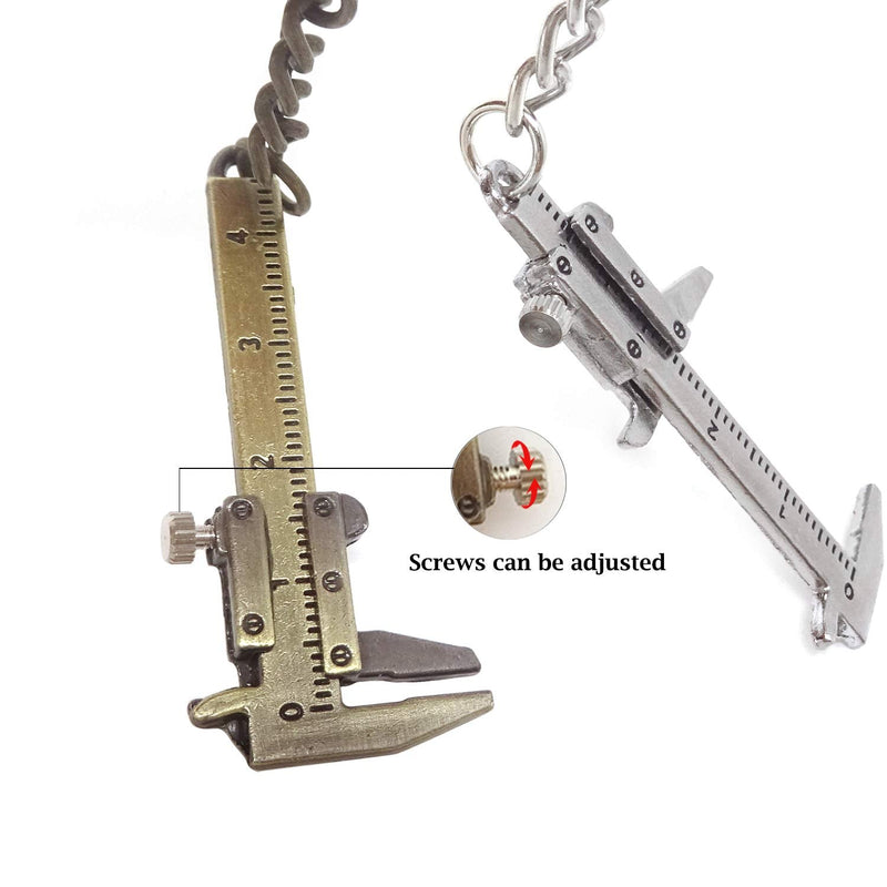  [AUSTRALIA] - Honbay 2PCS Mini Metal Movable Vernier Caliper Ruler Key Chain Keyring for Men Women