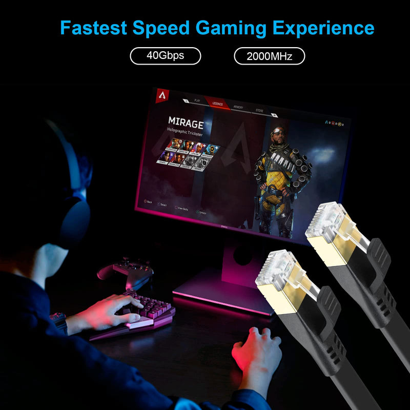  [AUSTRALIA] - CAT 8 Ethernet Cable, 10ft High Speed 40Gbps 2000MHz 26AWG Shielded Flat Heavy Duty S/FTP CAT8 Gigabit Internet Network LAN Patch Cord for Xbox, PS5, PS4, Gaming, Router, Modem, Switch (10 Feet Black)