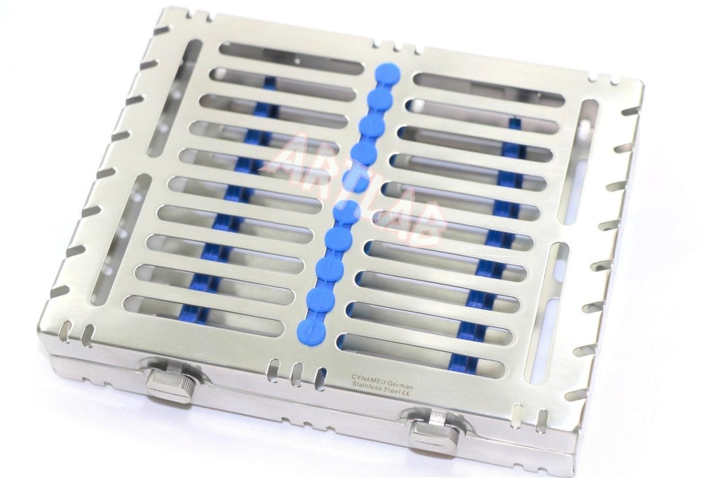  [AUSTRALIA] - 1 German Detachable Dental Autoclave Sterilization Cassettes Racks Box for 10 Instruments Blue CYNAMED