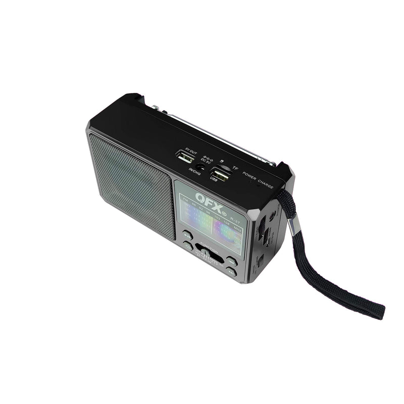 QFX R-37 6-Band (AM, FM, SW1 - SW4) Bluetooth LED Flashlight Solar Radio (2021 Model) Black - LeoForward Australia