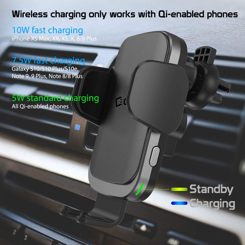  [AUSTRALIA] - Cellet Wireless Fast Charging Phone Mount 2-in-1 Car Air Vent & Dashboard Suction Cup with Auto Touch Release and Lock Cradle Car Phone Holder Auto Clamping QI Wireless Charging (10 Watt/2.1 Amp)
