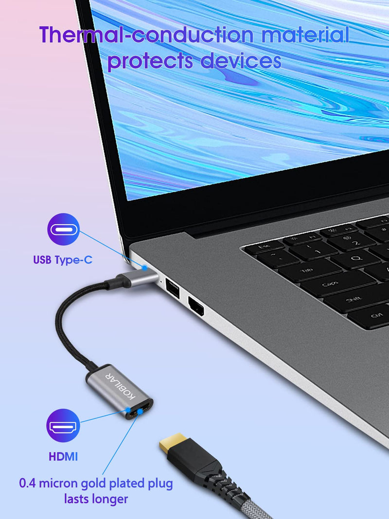  [AUSTRALIA] - Kobilar USB C to HDMI Adapter - High Resolution（4K@60Hz） USBC to HDMI Aluminum Shell HDMI to USB C Adapter with 30-Micron Gold Plug for Apple iPad MacBook Pro/Air,Thunderbolt 4/3，Galaxy/Monitor Grey