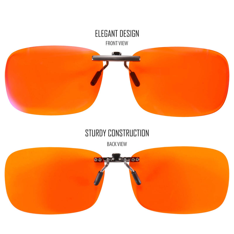  [AUSTRALIA] - 99.9% Clip On Anti Blue Light Blocking Computer Video Gaming Glasses for Women & Men - Clips On Your Prescription or Reading Glasses - Sleep Better - Reduce Eye Strain - Stop Migraine Headaches Orange Amber