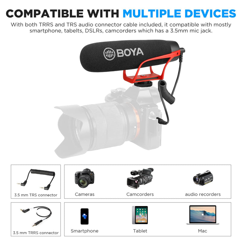  [AUSTRALIA] - BOYA BY-BM2021R Professional On Camera Video Microphones for DSLR Camcorders Android Phone Smartphone PC Cameras Shotgun Mic Microphone for Recording YouTube Super-Cardioid Condenser Microphones