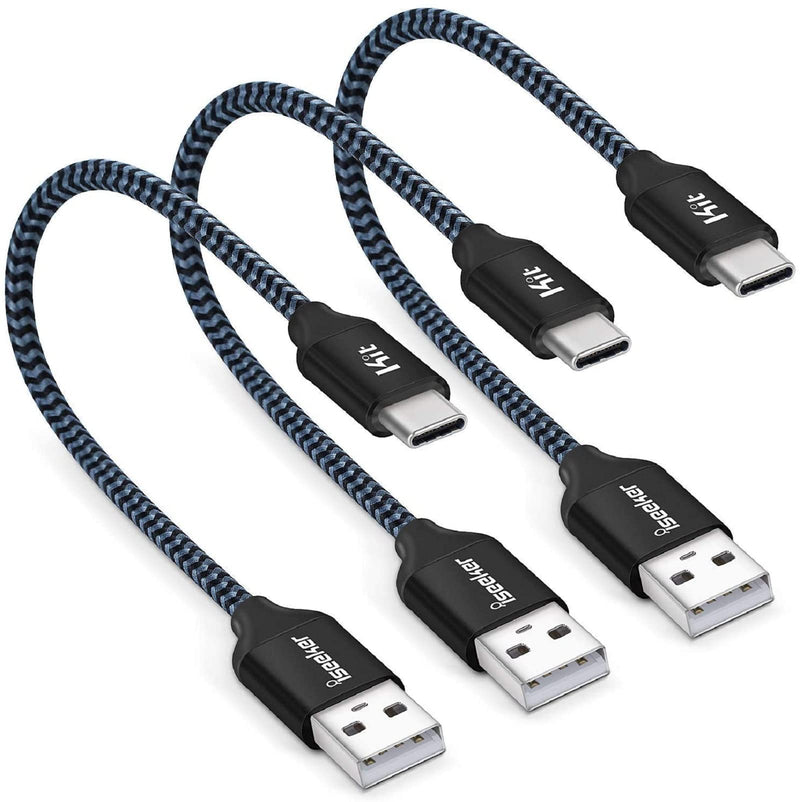  [AUSTRALIA] - iSeekerKit USB Type C Cable, Short USB C Cable 1ft Braided Fast Charger Cord Compatible Samsung Galaxy S8 Plus, LG G6 G5, Google Pixel XL, Switch, Nexus 5X 6P, HTC 10, OnePlus2 [3 Pack] Black