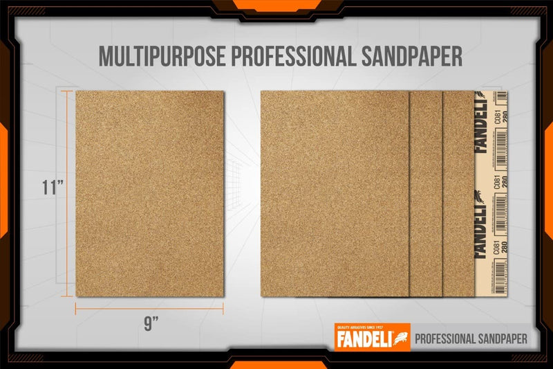  [AUSTRALIA] - Fandeli 36027 220 Grit Multipurpose Sandpaper Sheets, 9" x 11", 25-Sheet 9" by 11"