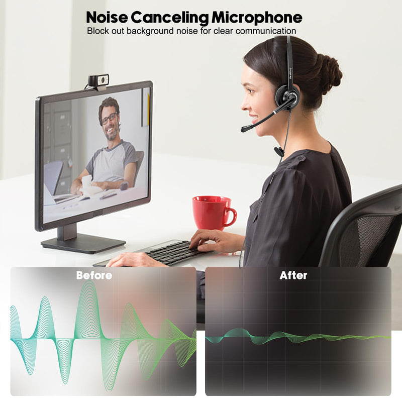  [AUSTRALIA] - Beebang Phone Headset with Microphone Noise Canceling for Office Call Center Landline, RJ9 Telephone Headset for Avaya IP Phone J139, J169, J179, 1608, 1616, 9610, 9620C, 9630, 9640, 9650, 9670 Binaural