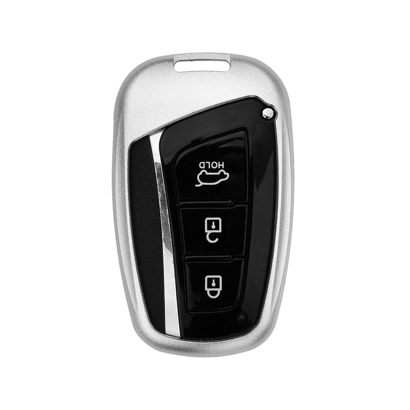  [AUSTRALIA] - MissBlue Car Key Fob Cover for Hyundai Grand Santa Fe ix45 Genesis Equus Remote Key Engine Start Stop, Mirror Back Design Car Key Case Cover, Aircraft Aluminum + Genuine Leather Keychain - Silver