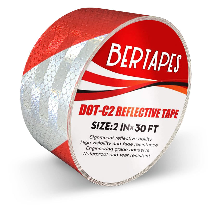  [AUSTRALIA] - BERTAPES Twill Reflective Tape,DOT-C2 Outdoor Safety Tape,High Viscosity, Waterproof, Fade Resistant,Durable,Reflector Conspicuity,Weather and Moisture Resistant,Red & Sliver,2 in × 30 FT Red & White - Twill