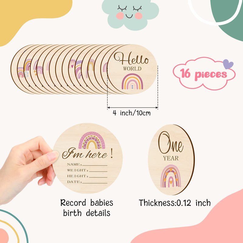  [AUSTRALIA] - 16 Pieces Wooden Baby Monthly Milestone Cards Baby Monthly Milestone Marker Discs Double Sided Monthly Milestone Wooden Circles Baby Months Signs for Baby Shower Newborn Photo Props(Rainbow) Rainbow