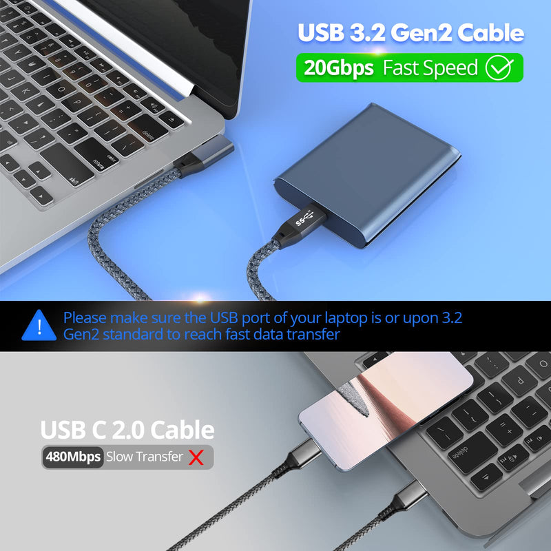  [AUSTRALIA] - USB C to USB C Cable Right Angle 100W 6.6ft,UseBean USB 3.2 Gen2x2 20Gbps Data Transfer & PD Fast Charging, 4K60Hz Video Monitor Type-C Cord,for MacBook Pro 2020, iPad Pro 2020,Galaxy S20/S21 Gray