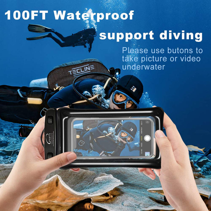  [AUSTRALIA] - PSHYX 100 Feet Waterproof Phone Bag Floating,Universal Waterproof Phone Case,Waterproof Phone Pouch with Arm Band for iPhone 11 12 Pro Max XR X 6 7 8 Plus Other Phones up to 7 Inch (2pack) (Black) Black+Black