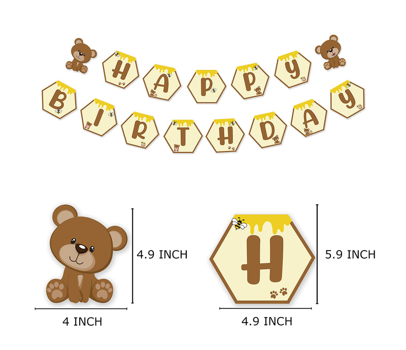  [AUSTRALIA] - Bear Happy Birthday Banner, Teddy Bear Theme Bday Party Pennant Decor, Cute Honeycomb Birthday Sign for Daughter Son Bear Theme Banner