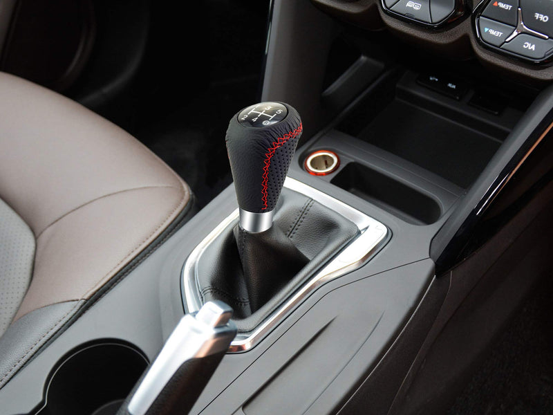  [AUSTRALIA] - Bashineng Shifter Knob 5 Speed Leather Gear Stick Shift Head for Universal Automatic Manual Cars (Black & Red)