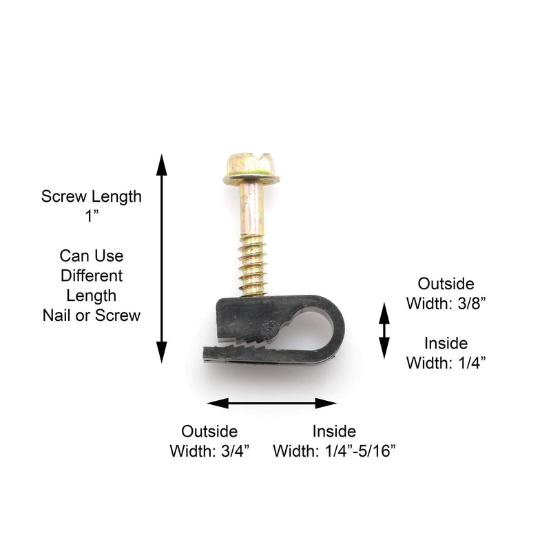  [AUSTRALIA] - THE CIMPLE CO - Single Coaxial Cable Clips, Cat6, Electrical Wire Cable Clip, 1/4 in (6 mm) Screw Clip and Fastener, Black (100 Pieces per Bag) 100 Pack