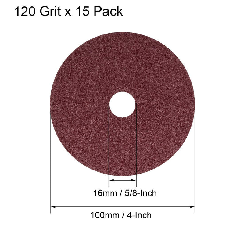  [AUSTRALIA] - uxcell 4-Inch x 5/8-Inch Aluminum Oxide Resin Fiber Discs, Center Hole 120 Grit Sanding Grinding Discs, 15 Pack