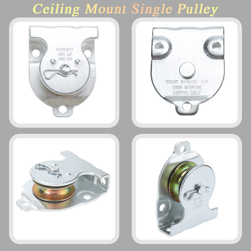  [AUSTRALIA] - AuInn Ceiling Mount Single Pulley 1-1/2 Inch Wall Mount Pulley Ceiling Pulley for 3/8" Wire or Rope, 4 Packs