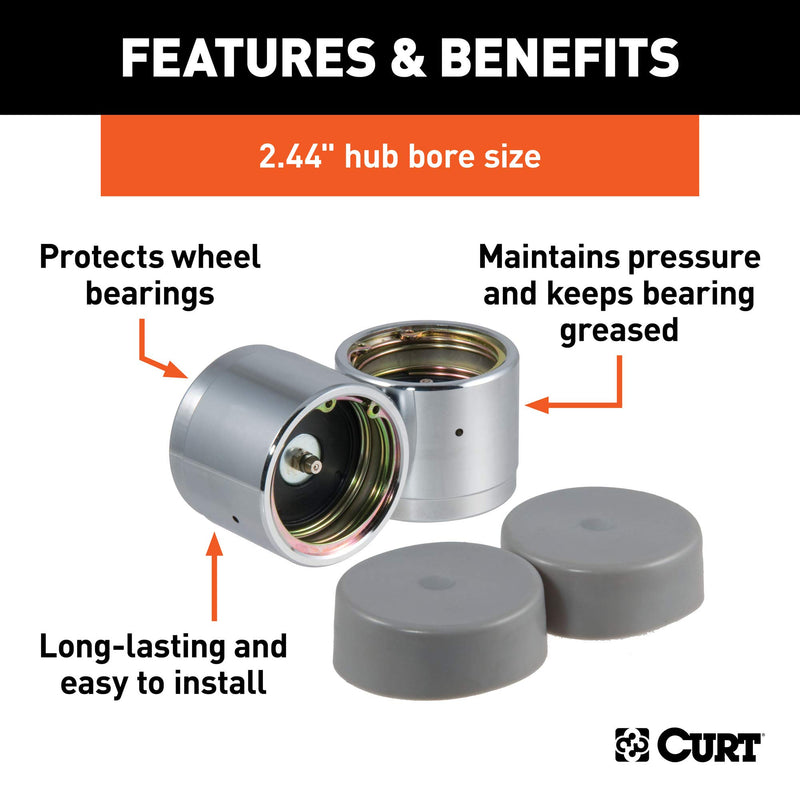  [AUSTRALIA] - CURT 22244 2.44-Inch Trailer Wheel Bearing Protectors and Dust Covers, 2-Pack