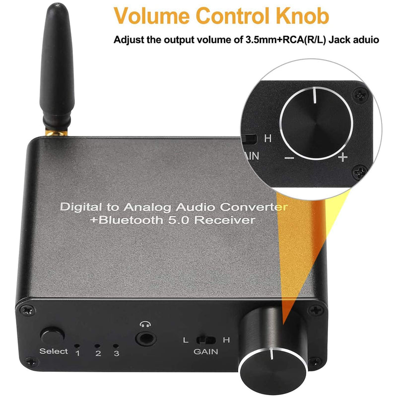  [AUSTRALIA] - 192kHz Digital to Analog Converter Bluetooth 5.0 Receiver DAC with 16-300Ω Headphone Amplifier Optical/Coaxial to RCA 3.5mm Audio Output with Volume Control for TV Phone Tablet (Normal, Basic) normal