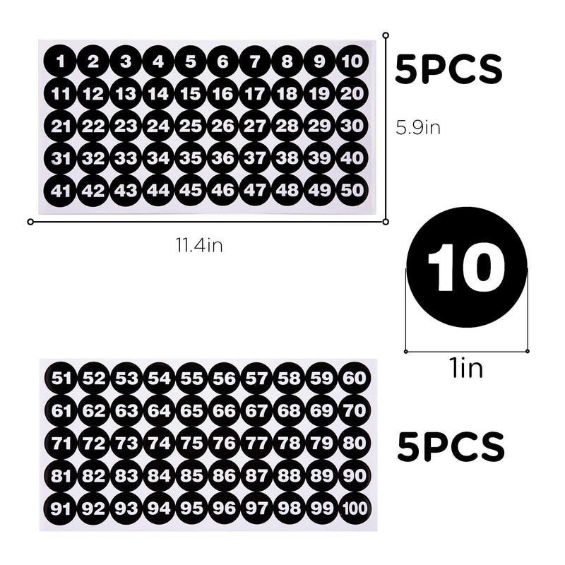 LUTER 10 Sheets Number Stickers 5 Sets of 1-100 Vinyl Number Sticker Waterproof Labels for Sorting, Organizing, Storage Boxes, Lockers, Indoor& Outdoor, Office&School Supplies (Black, 1 inch) - LeoForward Australia