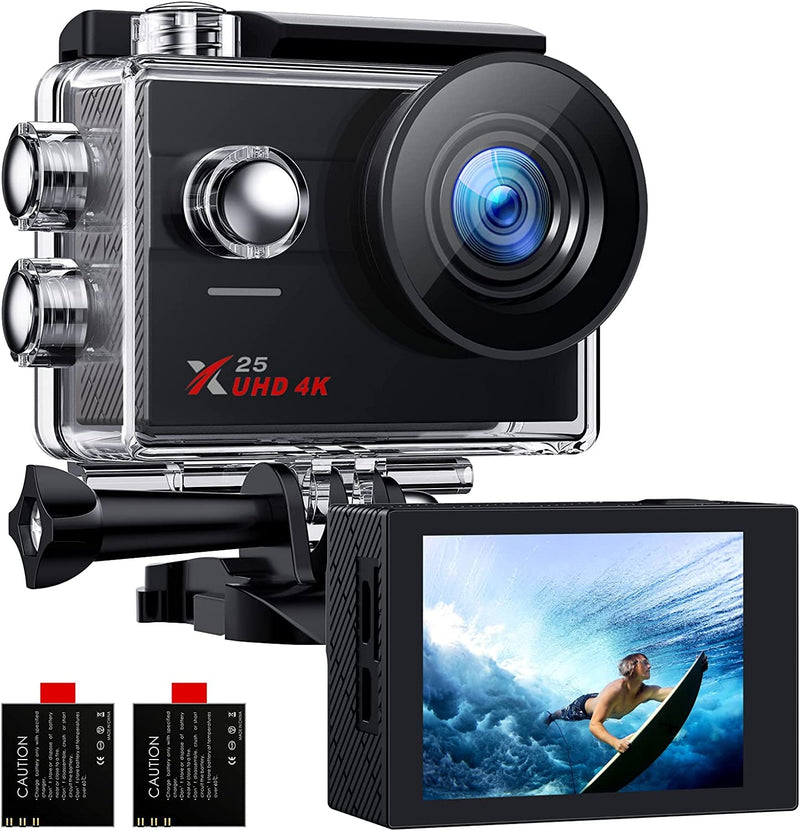  [AUSTRALIA] - 4K Native Action Camera Ultra HD with EIS 30m Underwater Waterproof Camera Remote Control 170degree Wide Angle Sports Cam with Accessories & 2 Batteries black
