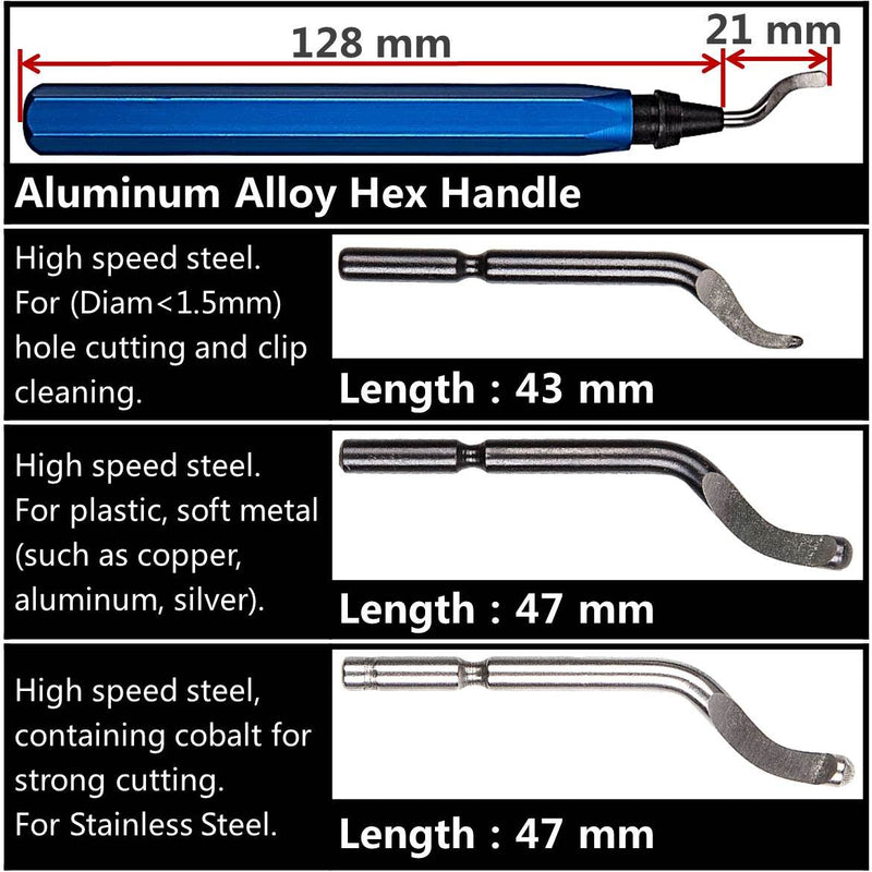 Acrux7 Metal Deburring Tool Kit, 15pcs Rotary Deburr Blades Set with Handle Debur Knife, Great Burr Remover Hand Tool for Wood, Plastic, Aluminum, Copper and Steel (Blue) - LeoForward Australia